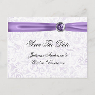 Lila White Damask Ribbon Juwelen Save the Date Ankündigungspostkarte