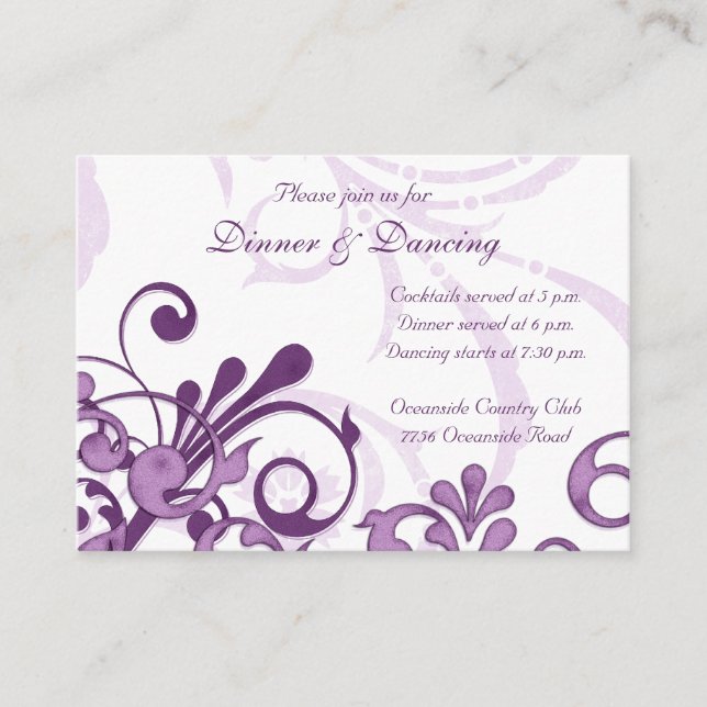 Lila White Floral Wedding Card Begleitkarte (Vorderseite)