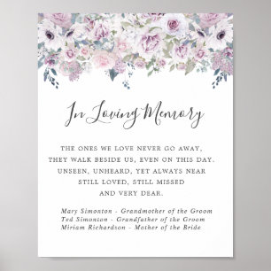 Lila White Floral Wedding Memorial Sign Poster