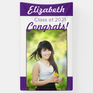 Lila & White Glückwunschs 1 Foto Graduation Party Banner
