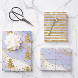 Lila White Gold Christmas Tree Glitz Geschenkpapier Set