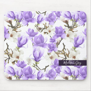 Lila-White Magnolia Blossom Wasserfarbmuster Mousepad
