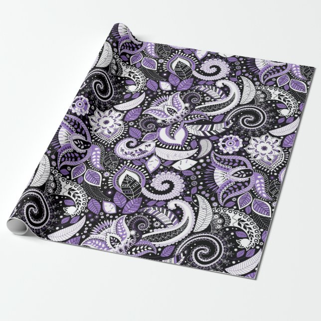 Lila White Paisley Print Elegante Geburtstagsparty Geschenkpapier (Ungerollt)