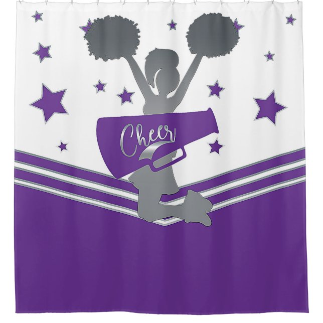 Lila White Silver Stars Cheer Cheer-Leader Duschvorhang (Vorderseite)