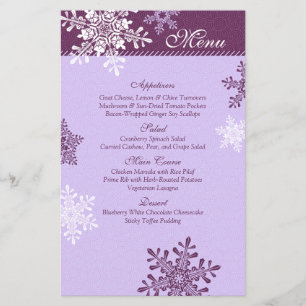 Lila White Snowflakes Winter Wedding Menu Card