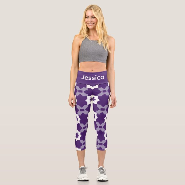 Lila White Star Geometry High Waisted Capris (Vorderseite)