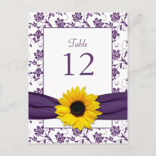 Lila White Sunflower Damask Hochzeitskarte Postkarte