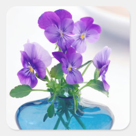 Lila White Violas Blume Blue Vase Floral Quadratischer Aufkleber