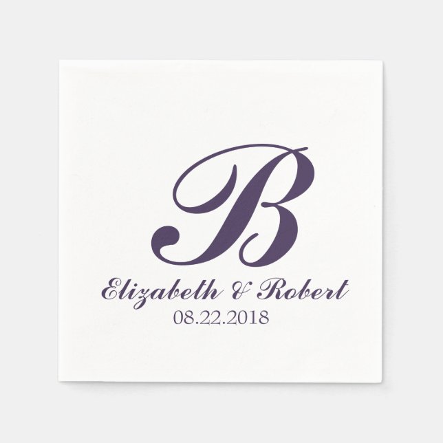 Lila White Wedding Monogram Napkins Serviette (Vorderseite)