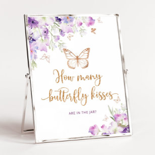 Lila Wie viele Schmetterlinge küsst Baby-Duschgame Poster