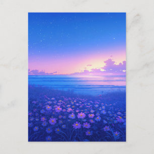 Lila Wiesen mit Wildblumen und Sternenmeer Postkarte