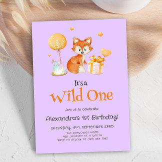 Lila Wild One Baby Girl zum ersten Geburtstag Einladung