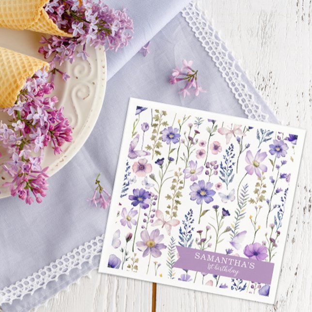 Lila Wildblume 1. Geburtstag Party Napkins Serviette (Wildflowers Napkins)