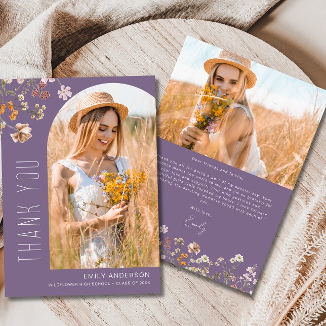 Lila Wildblume Abschluss Foto Vielen Dank Dankeskarte (Von Creator hochgeladen)