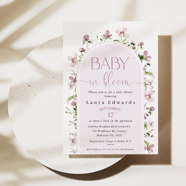 Lila Wildblume Arch Baby Bloom Babydusche Einladung (Purple Wildflowers Baby In Bloom Baby Shower Invitation, Modern Purple Arch, Gender Neutral )