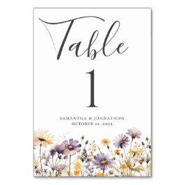 Lila Wildblume Blumenkarte Tischnummer