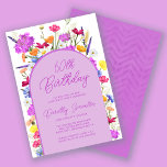 Lila Wildblume Boho Arch 60. Geburtstagsparty Einladung<br><div class="desc">Ein lila Boho-Boho-Bogen umgibt Ihre 60. Geburtstagsparty-Details. Farbenfrohe Wildblumen fügen eine blumengeschmückte Touch in lila, orange-gelb und rot hinzu. Moderne Schrift auch in lila fügt ein trendiges Ambiente hinzu, das auch weiblich ist. Der Rücken ist tief lila mit einem subtilen, Zickzack Wasserfarben-Muster. Dieses Element koordiniert die Hübsche Lila Wildblume-Auflistung. Es...</div>
