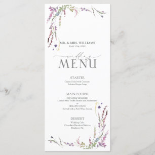 Lila Wildblume Calligraphy Wedding Menu Menükarte