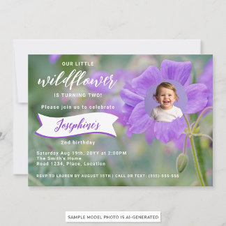 Lila Wildblume Custom Foto Kinder Geburtstag Einladung