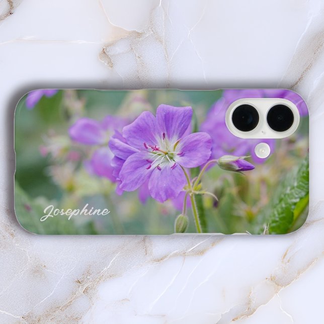 Lila Wildblume Foto Geranium Blume mit Namen Case-Mate iPhone Hülle (Von Creator hochgeladen)