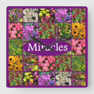 LILA WILDBLUME FOTO MIRACLES DESIGN QUADRATISCHE WANDUHR