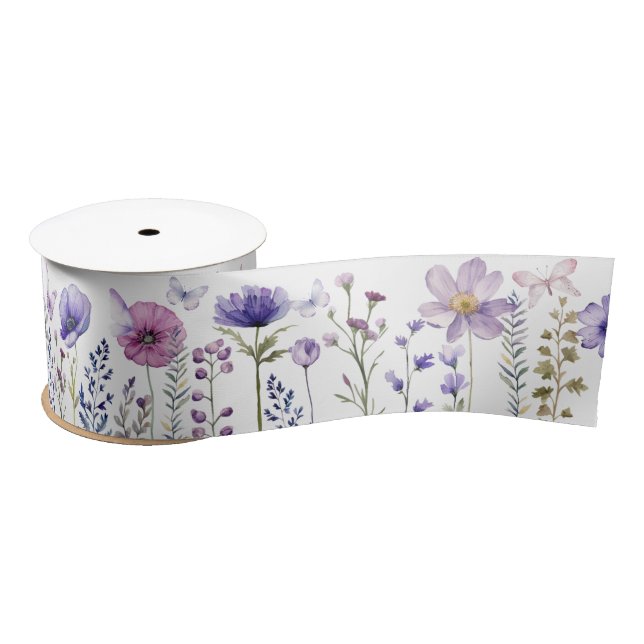 Lila Wildblume Garden Butterfly Satin Ribbon Satinband (Spule)
