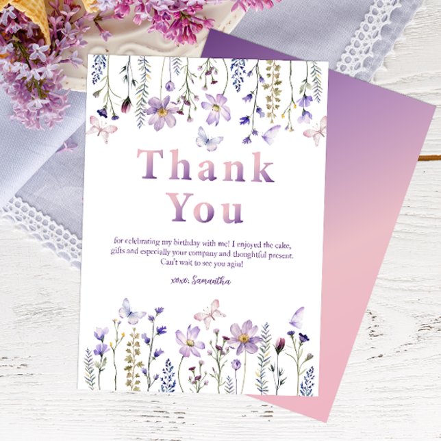 Lila Wildblume Girl's 1. Geburtstag Vielen Dank Dankeskarte (Wildflower Thank You Card)