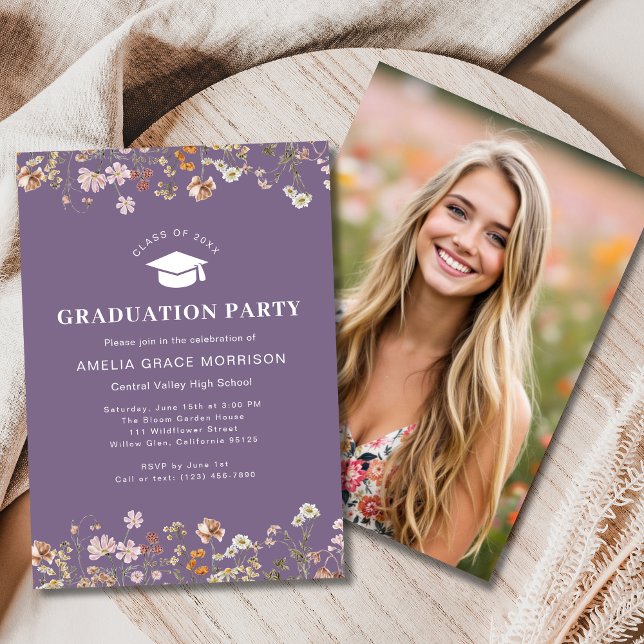 Lila Wildblume Graduation Party Boho Bloom Einladung (Von Creator hochgeladen)