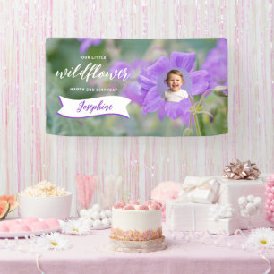 Lila Wildblume Individuelle Baby-Foto-Karte zum Ge Banner