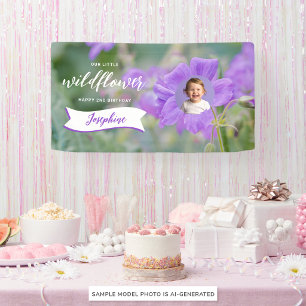 Lila Wildblume Individuelle Baby-Foto-Karte zum Ge Banner