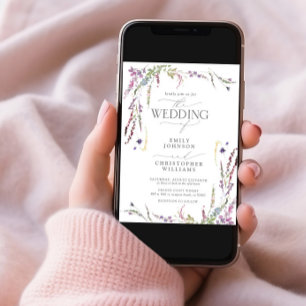 Lila Wildblume Kalligrafie Foto Hochzeit Einladung