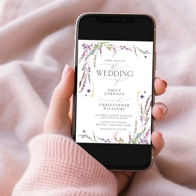 Lila Wildblume Kalligrafie Foto Hochzeit Einladung (Von Creator hochgeladen)