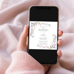 Lila Wildblume Kalligrafie Foto Hochzeit Einladung