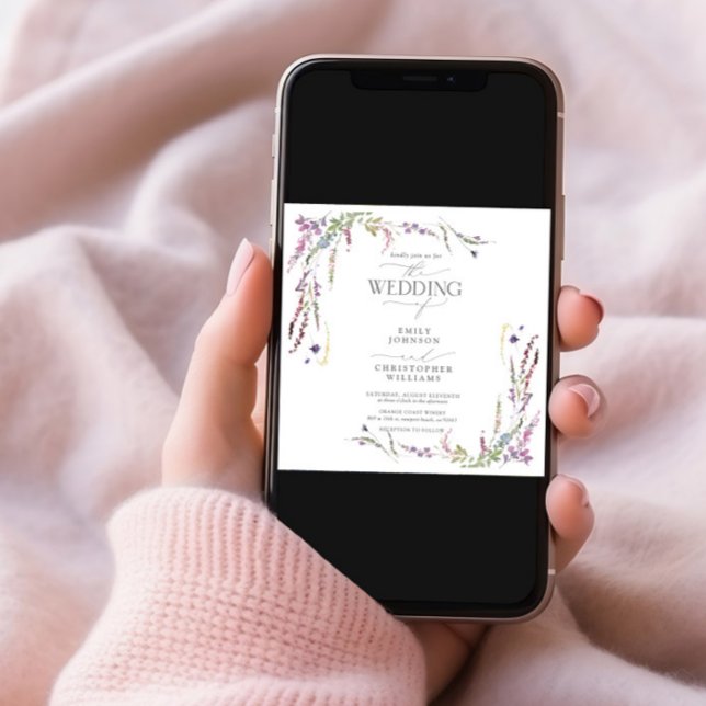 Lila Wildblume Kalligrafie Foto Hochzeit Einladung (Von Creator hochgeladen)