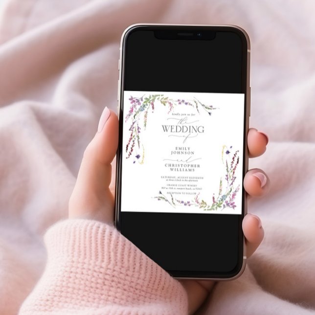Lila Wildblume Kalligraphie Hochzeit Einladung (Von Creator hochgeladen)