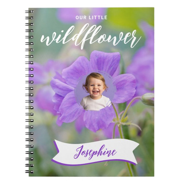 Lila Wildblume Kid's Custom Foto und Name Notizblock (Vorderseite)