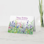 Lila Wildblume Meadow Happy Birthday Friend Karte<br><div class="desc">Eine hübsche Geburtstagskarte mit einer Wildblume-Wiese mit lila,  rosa und blauen Blumen in Aquarellfarbe.  Sie können die Formulierung und den Namen an Ihre Bedürfnisse anpassen.</div>