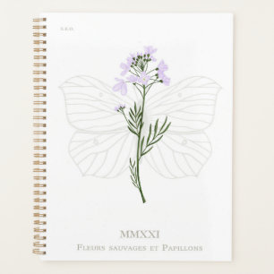 Lila Wildblume und Brillenschmetterling Planer