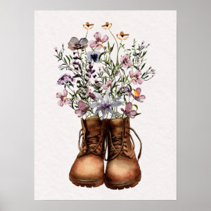 Lila Wildblume Wanderschuhe Außenbereich Poster