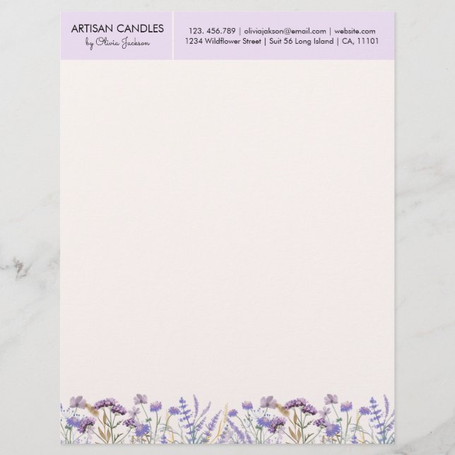 Lila Wildblume Wasserfarbe mit Adresse Briefbogen (Vorderseite)