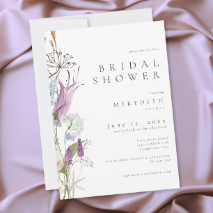 Lila Wildblumen-Aquarell-Minimal-Hochzeitsdusche Einladung