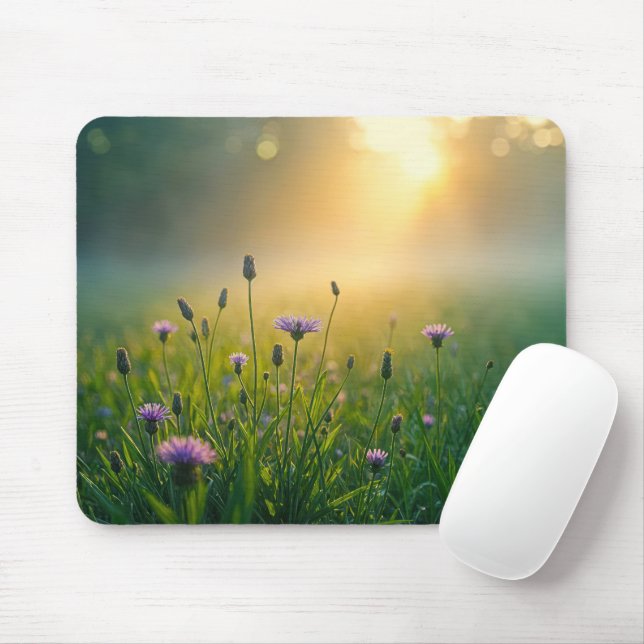 Lila Wildblumen auf der Nebelwiese Mousepad (Mit Mouse)
