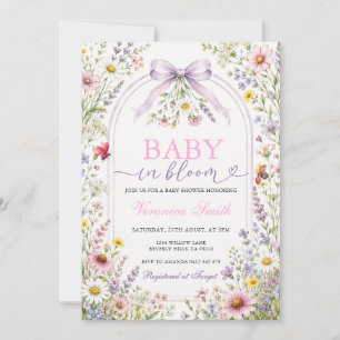 Lila Wildblumen-Baby-in-Blüte-Bogen-Baby-Party Einladung