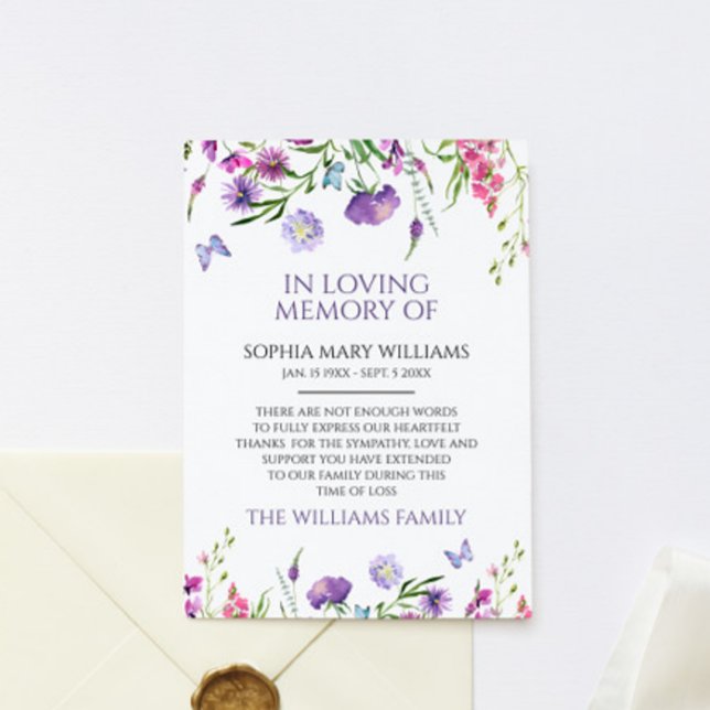 Lila Wildblumen Beileid-Speicher dank Karte (Von Creator hochgeladen)