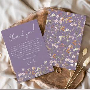 Lila Wildblumen Boho Brautparty Dankeskarte