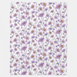 Lila Wildblumen-Botanikmuster-Design Fleecedecke