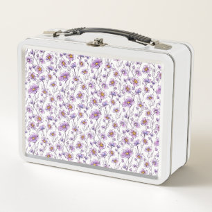 Lila Wildblumen-Botanikmuster-Design Metall Brotdose