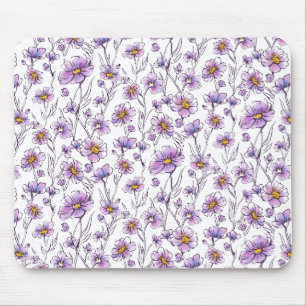 Lila Wildblumen-Botanikmuster-Design Mousepad