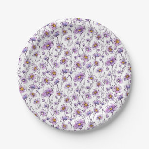 Lila Wildblumen-Botanikmuster-Design Pappteller