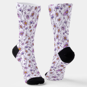 Lila Wildblumen-Botanikmuster-Design Socken